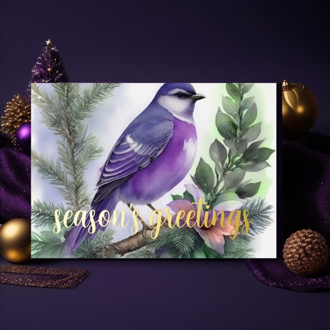 Cartes Pour Fêtes Annuelles Peinture d'oiseau pourpre d'hiver (Créateur téléchargé)