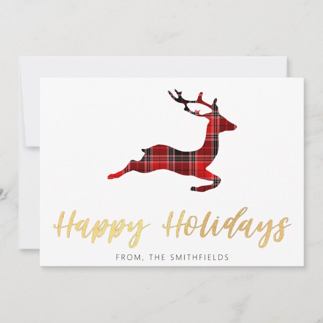 Cartes Pour Fêtes Annuelles Peinture dorée Buffalo Plaid Cerf Noël (Devant)