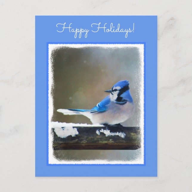Cartes Pour Fêtes Annuelles Peinture Jay Bleu - Art Oiseau Original (Devant)