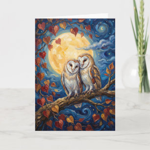 Cartes Pour Fêtes Annuelles Peinture Romantique de Hibou au Clair de Lune