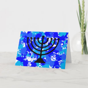 Cartes Pour Fêtes Annuelles Peinture Splatter bleu Menorah