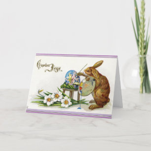 Cartes Pour Fêtes Annuelles Peinture vintage Lapin de Pâques
