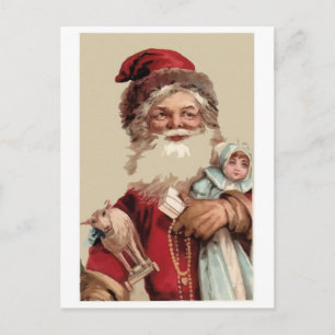 Cartes Pour Fêtes Annuelles Peinture vintage Santaclaus et jouets