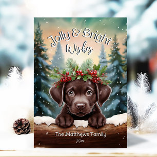 Cartes Pour Fêtes Annuelles Pékin Chocolate Lab Jolly & Bright Rustic Forest