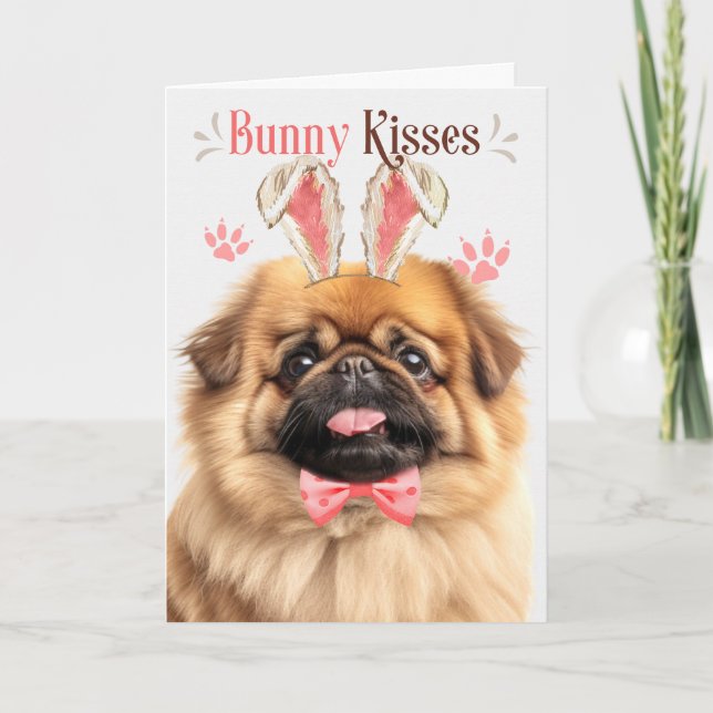 Cartes Pour Fêtes Annuelles Pekingese Chien dans Bunny Oreilles pour Pâques (Devant)