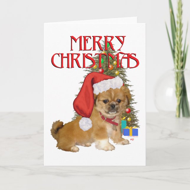 Cartes Pour Fêtes Annuelles Pekingese Pup Premier Noël (Devant)