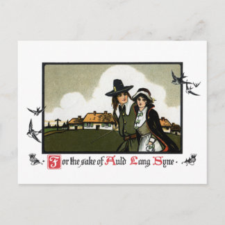 Cartes Pour Fêtes Annuelles Pèlerin Couple Jour de l'An Vintage