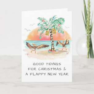 Cartes Pour Fêtes Annuelles Pelicans et Plage au Palmier Noël sur la Côte