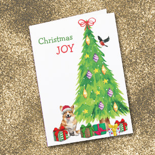 Cartes Pour Fêtes Annuelles Pembroke Welsh Corgi Chien, Oiseau et Arbre de Noë