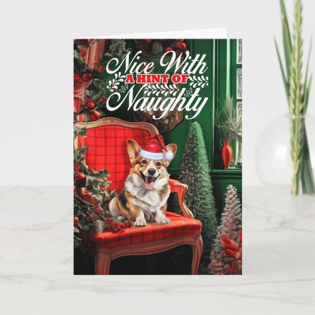 Cartes Pour Fêtes Annuelles Pembroke Welsh Corgi Christmas Chien Naughty Nice (Devant)