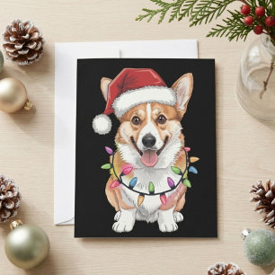 Cartes Pour Fêtes Annuelles Pembroke Welsh Corgi Père Noël Lumières de sapin d