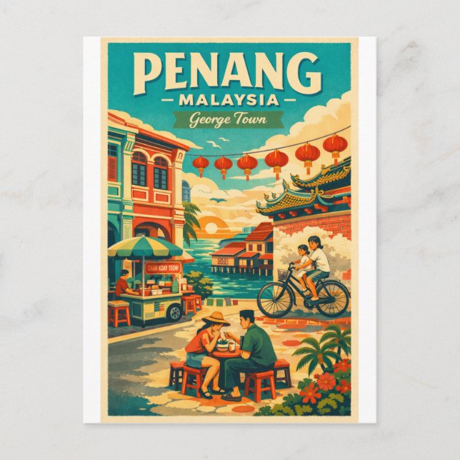 Cartes Pour Fêtes Annuelles  Penang, Malaysia, in a vibrant retro travel (Devant)