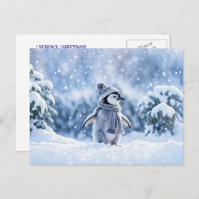 Cartes Pour Fêtes Annuelles Penguin and Scarf Hat Cute Christmas Holiday (Devant / Derrière)