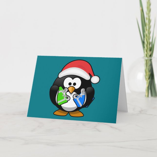 Cartes Pour Fêtes Annuelles Penguin avec cadeaux (Devant)