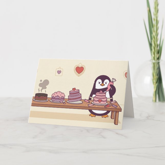 Cartes Pour Fêtes Annuelles Penguin Cake Decorator Galentine Valentine Card (Devant)