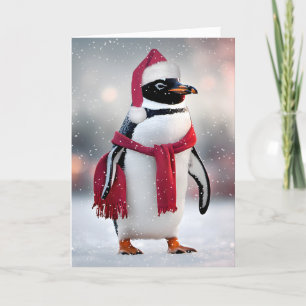 Cartes Pour Fêtes Annuelles Penguin de Noël avec Casquette Père Noël