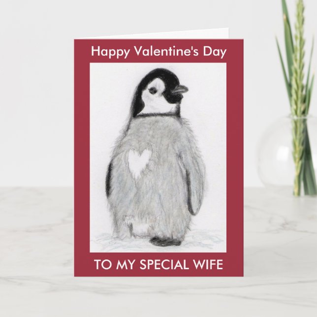 CARTES POUR FÊTES ANNUELLES PENGUIN HEART VALENTINE'S DAY WIFE ETC PERSONNALIS (Devant)