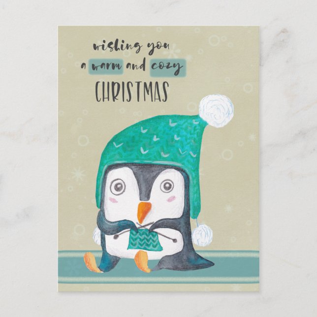 Cartes Pour Fêtes Annuelles Penguin Knitting Christmas Post Card (Devant)
