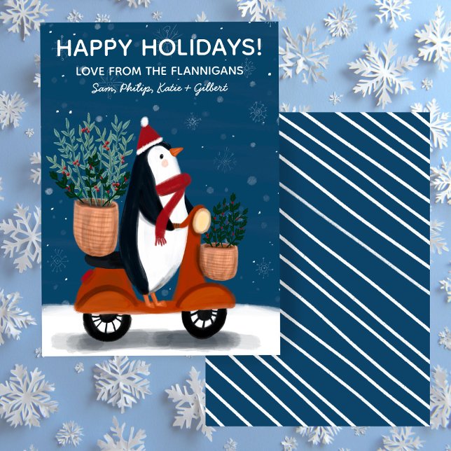 Cartes Pour Fêtes Annuelles Penguin sur Scooter Cute Christmas Custom (Penguin on Scooter Cute Christmas Custom Holiday Card
)