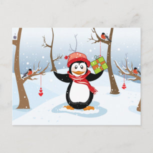 Cartes Pour Fêtes Annuelles Penguin with Christmas gift winter landscape