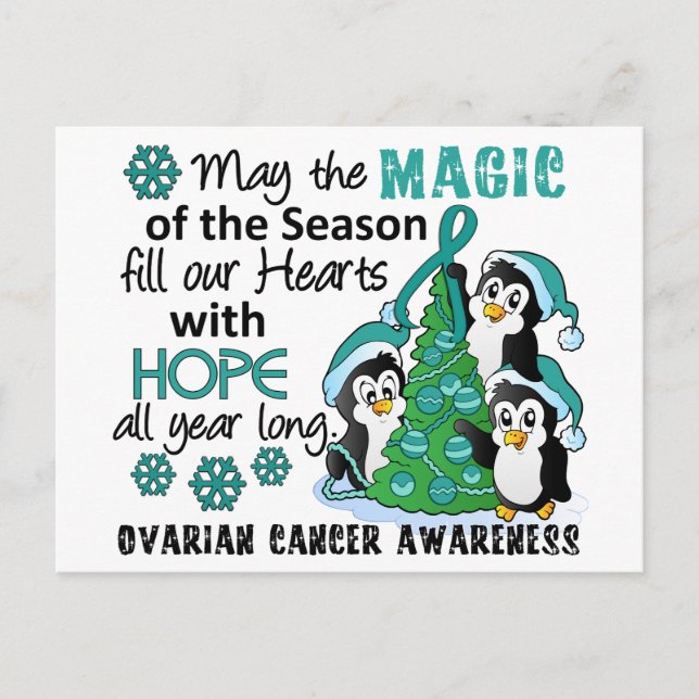 Cartes Pour Fêtes Annuelles Penguins de Noël Cancer de l'ovaire (Devant)