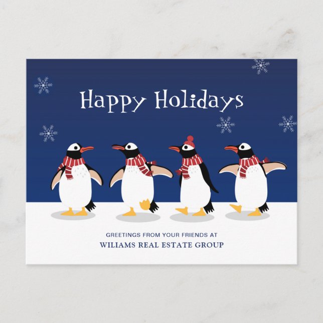 Cartes Pour Fêtes Annuelles Penguins Red Scarf Noël Accueil d'entreprise (Devant)