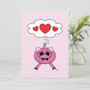 Cartes Pour Fêtes Annuelles Pensées remplies d'amour mignon cochon rose Valent