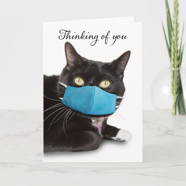 Cartes Pour Fêtes Annuelles Penser à ton chat en masque à visage bleu (Devant)