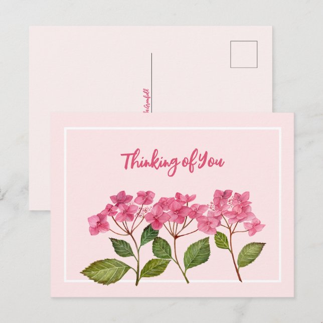 Cartes Pour Fêtes Annuelles Penser à votre aquarelle rose Hydrangea Lacecaps (Devant / Derrière)