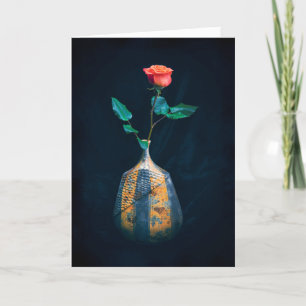 Cartes Pour Fêtes Annuelles Penser à vous Rose unique dans Vase Photographie