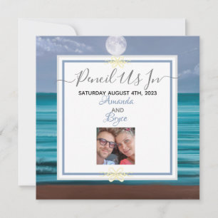 Cartes Pour Fêtes Annuelles Pensez-nous sur la plage de mer turquoise lune enr