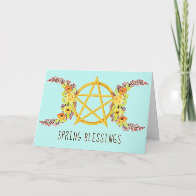 Cartes Pour Fêtes Annuelles Pentacle à trois lunes de printemps jaune vif (Devant)