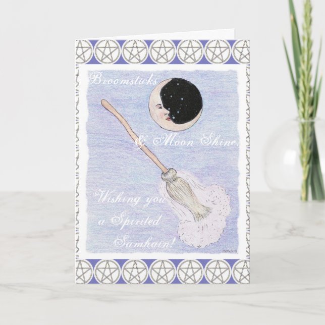 Cartes Pour Fêtes Annuelles Pentacle Samhain Spirité par la lune et la chambre (Devant)