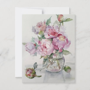 Cartes Pour Fêtes Annuelles Peonines Dans Vase Clair En Aquarelles