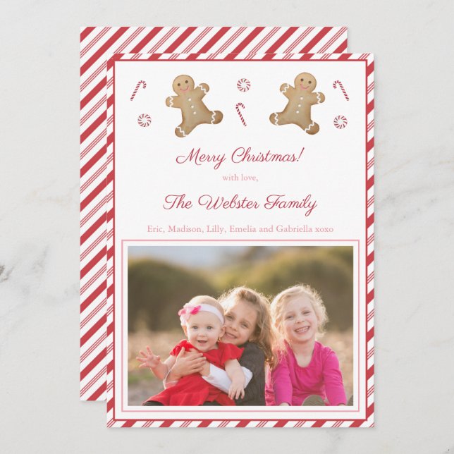 Cartes Pour Fêtes Annuelles Peppermenthe rayures pain d'épice Rouge rose (Devant / Derrière)