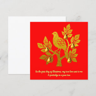Cartes Pour Fêtes Annuelles Perdrix dans un arbre à poires Noël rouge or joli