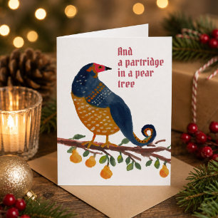 Cartes Pour Fêtes Annuelles Perdrix dans un arbre fruitier dessinée à la main 