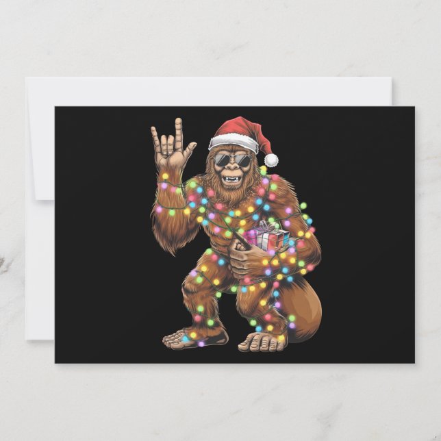 Cartes Pour Fêtes Annuelles Père Bigfoot Noël Lumières Rock Drôle  (Devant)