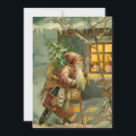 Cartes Pour Fêtes Annuelles Père du Vieux Monde Noël en Neige avec cadeaux<br><div class="desc">Carte de Noël victorienne de charme illustrant l'ancien monde Père Noël marchant à travers la neige apportant des jouets et un arbre aux enfants dans un cottage confortable.</div>