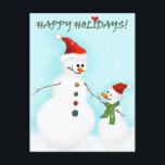 Cartes Pour Fêtes Annuelles Père et fils de Snowman<br><div class="desc">Un mignon bonhomme de neige adulte avec son doux fils. Texte sur la carte : Joyeuses vacances avec un coeur au-dessus de l'i.</div>