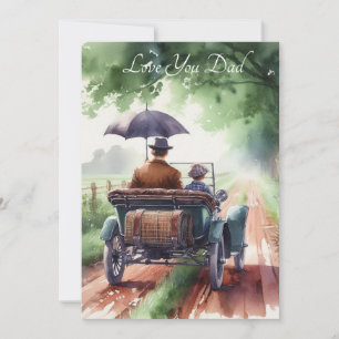 Cartes Pour Fêtes Annuelles Père et fils mignons à bord d'une voiture classiqu