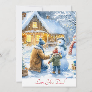 Cartes Pour Fêtes Annuelles Père et fils mignons construisant un bonhomme de n