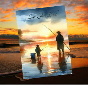 Cartes Pour Fêtes Annuelles Père et fils mignons en voyage de pêche à l'aquare