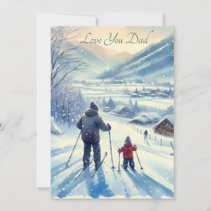 Cartes Pour Fêtes Annuelles Père et Fils mignons Ski ensemble aquarelle