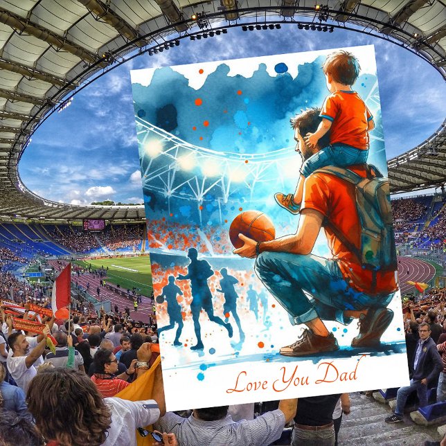 Cartes Pour Fêtes Annuelles Père et Fils regardent Football Match Aquarelle (Créateur téléchargé)