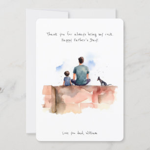 Cartes Pour Fêtes Annuelles Père, fils & chien de compagnie Aquarelle Fête