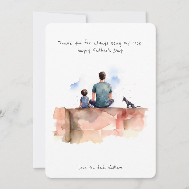 Cartes Pour Fêtes Annuelles Père, fils et chien de compagnie | Aquarelle | FÊT (Devant)