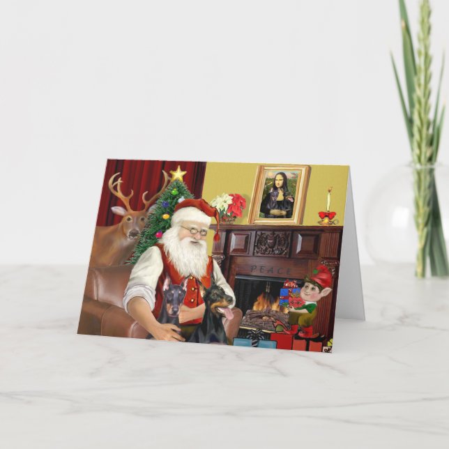 Cartes Pour Fêtes Annuelles Père Noël 2 broches de Doberman (Devant)