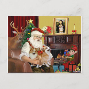 Cartes Pour Fêtes Annuelles Père Noël 2 Corgis gallois (Pem.)