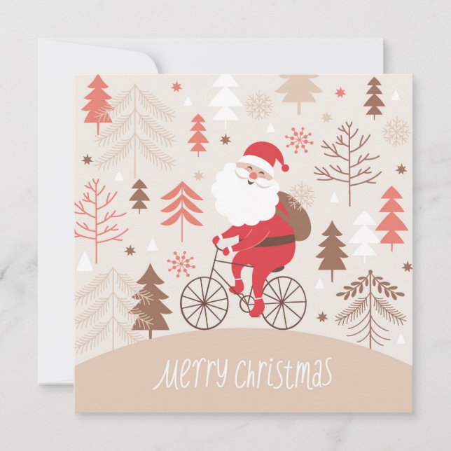Cartes Pour Fêtes Annuelles Père Noël à bicyclette (Devant)